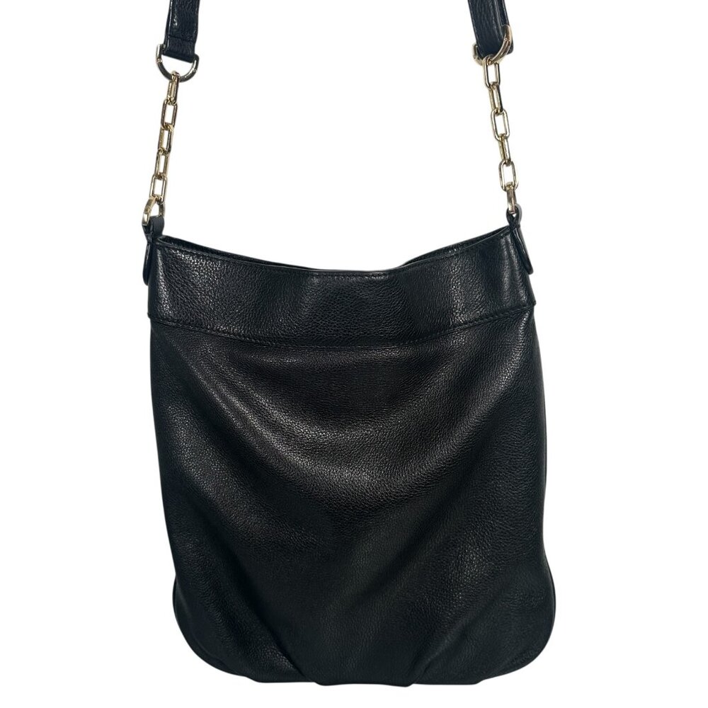 Tory Burch Black Stacked T Book Bag Pebbled Leather Crossbody - Picture 14 of 16